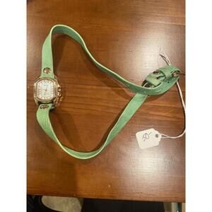 LA MER COLLECTIONS Green Leather Wrap Bracelet Watch